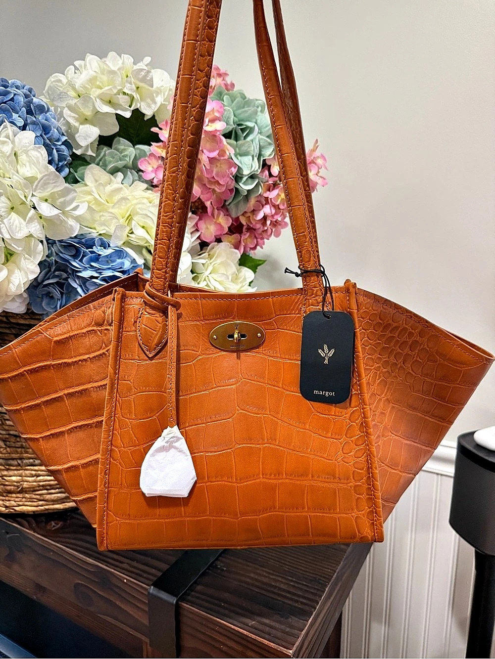Margot Phoebe Genuine Leather Croc Embossed Tote NWT $225